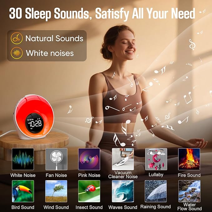 Wake Up Light Sunrise Alarm Clock, Night Lights, Dual Alarms, Bedside Lamp - Image 6
