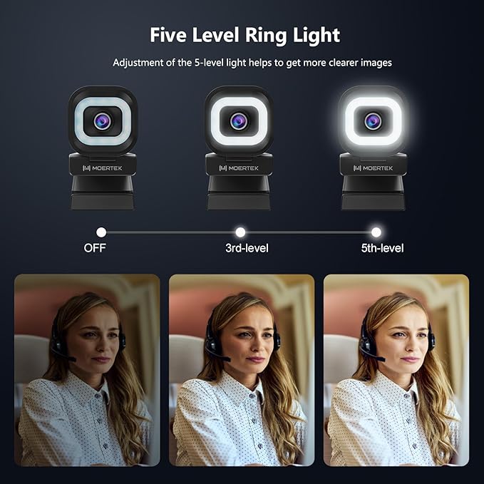4K Webcam with 5-Level LED Light, 12MP Camera, USB Webcam with Dual - Image 3