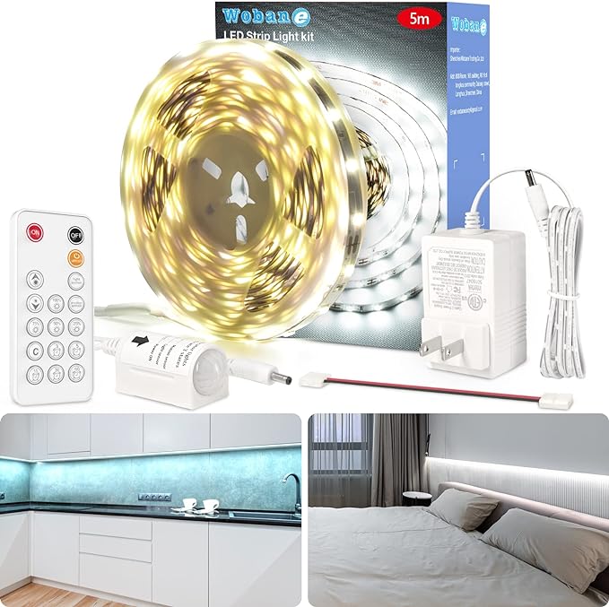 WOBANE White LED Strip Light, 16.4ft Motion Activated Light Strip by WOBANE