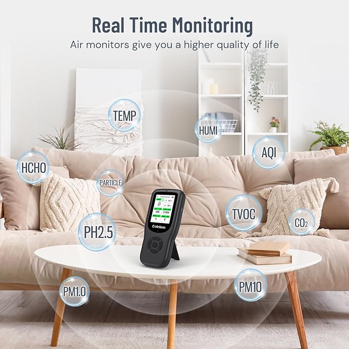 LifeBasis Air Quality Monitor Indoor, 11-in-1 Air Quality Detector - Image 4