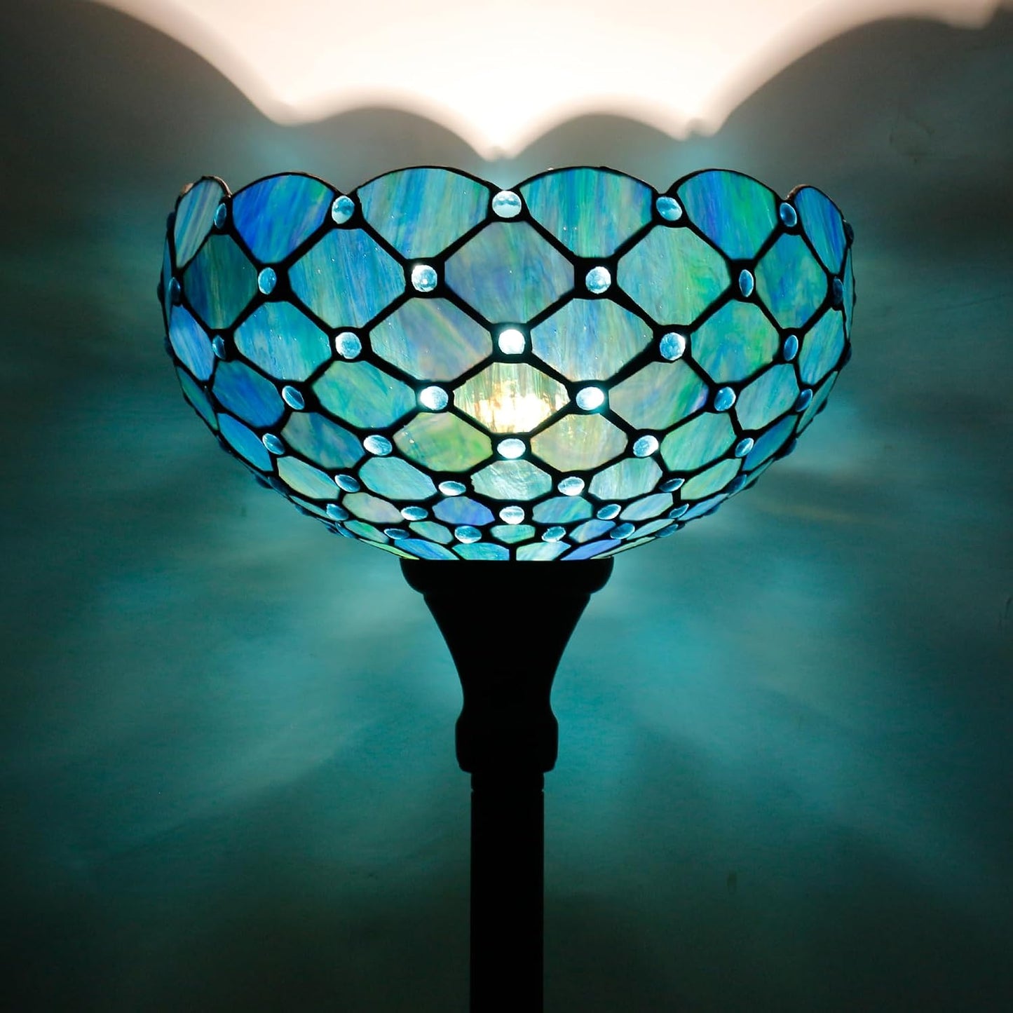 12 Inch Tiffany Lamp shade Replacement Only(Blue) | Stained Glass Lampshade Only 1-5/8-Inch Fitter Opening for Arched Floor Lamp, Torchiere Lamp, Pendant Light