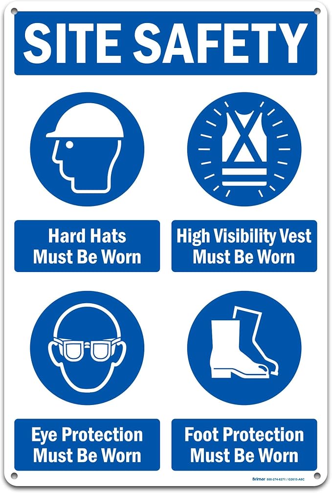Brimar - 12" x 18" - Site Safety Mandatory PPE Sign - .063″ White Rust-Free by BrimarIndustries