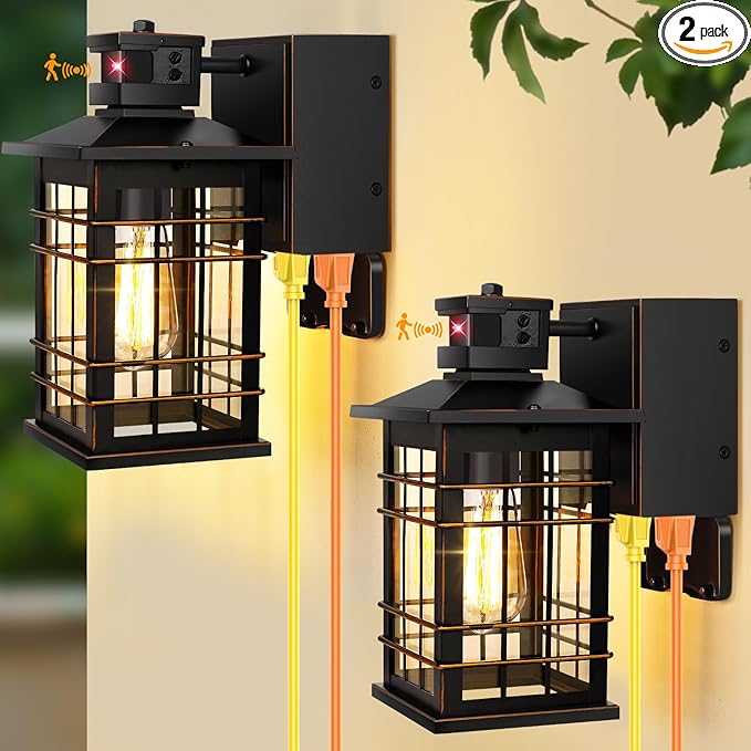 Porch Lights with GFCI Outlet, 3 Modes Oil-Rubbed Bronze Exterior Light by Kondras
