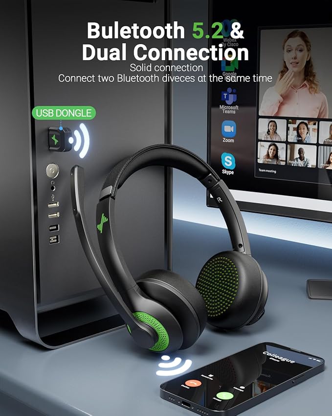 Wireless Headset with AI Noise Cancelling Microphone Bluetooth Headset - Image 3