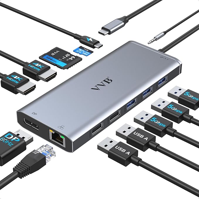 USB C Laptop Docking Station Dual Monitor HDMI by VVB