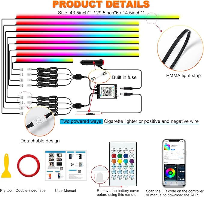 Jushope Interior Car LED Strip Lights, Acrylic LED Lights - Image 5
