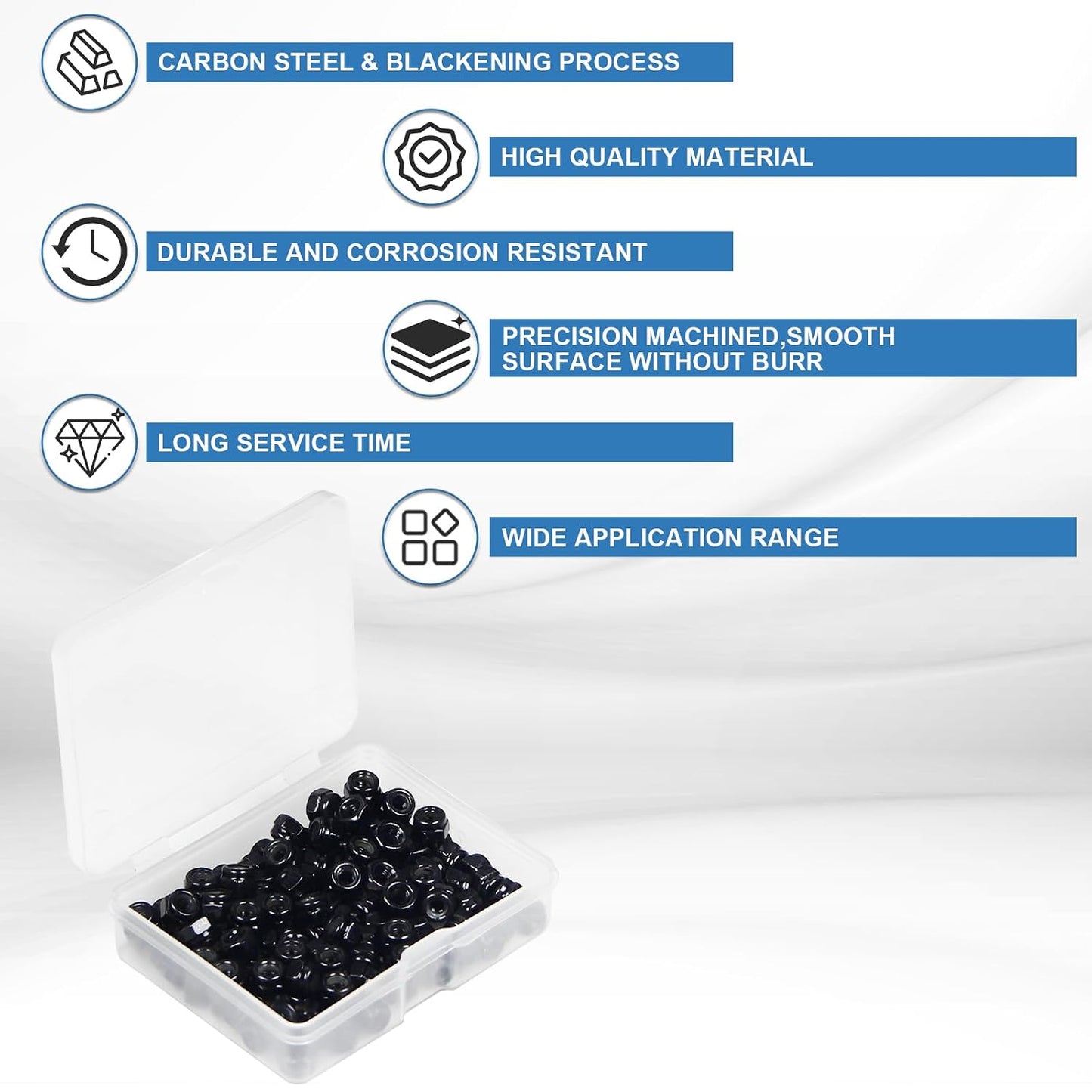 100Pcs M2 x 0.4mm Carbon Steel Hex Lock Nuts, Nylon Insert Self-Locking Nut | Black Zinc Plated, Metric Coarse Thread, for 3D Printers, Drones, Electronics, PCB, and DIY Projects