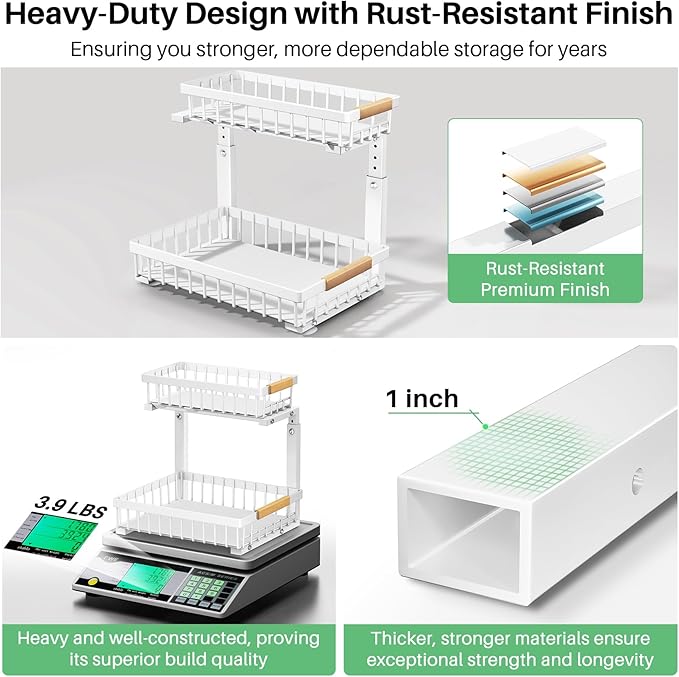 Pull out Cabinet Organizer, 1 Pack Under Sink Organizer, Slide out Metal - Image 5