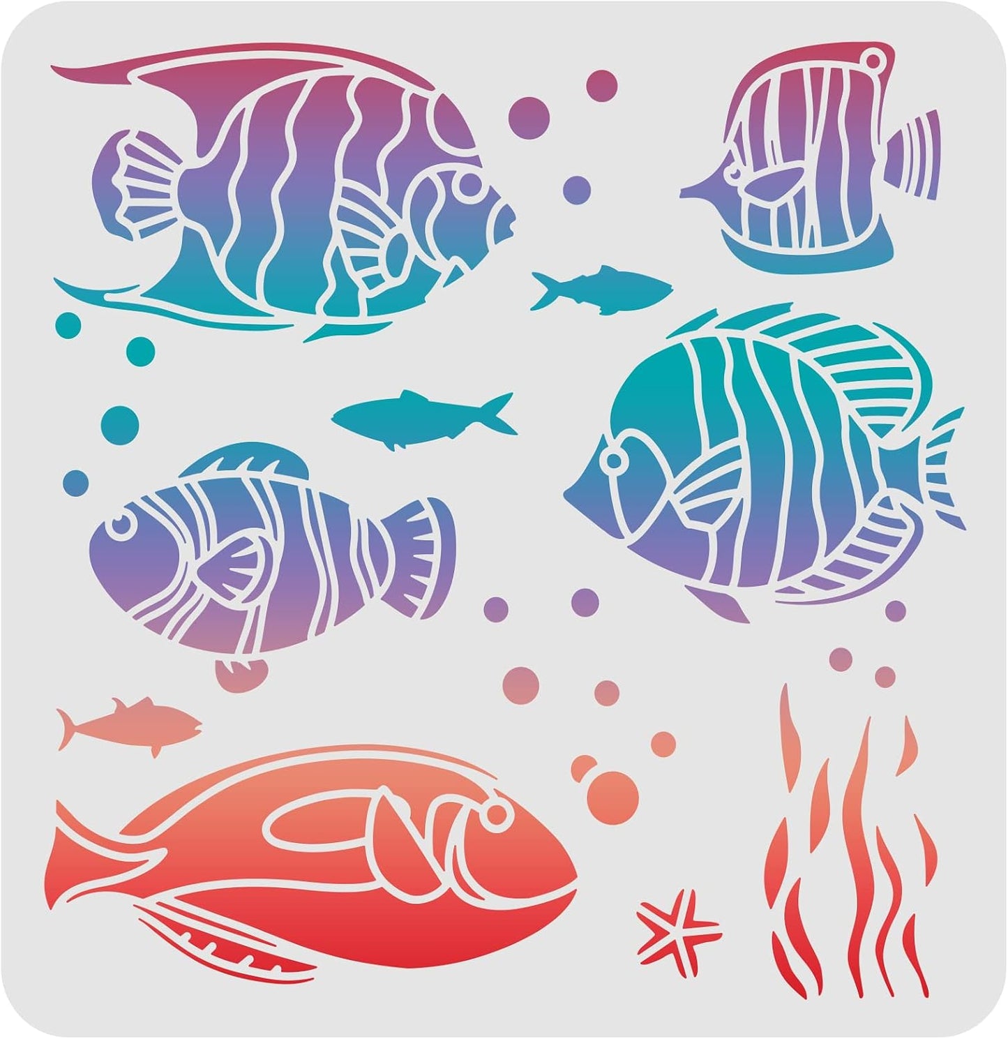 FINGERINSPIRE Tropical Fish Stencil 11.8x11.8in Ocean Sea Animal Stencils | Fish Stencils for Painting Reusable Sea Animal Stencils Sea Creatures Ocean Theme Stencil for Painting on Wood Fabric Wall