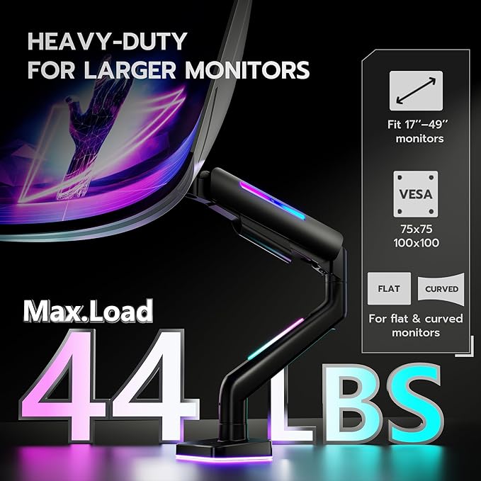 Ultrawide Monitor arm for 17-49'' Heavy Duty Screen up to 44lbs, Gas Spring - Image 5
