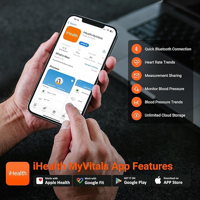 iHealth Push Wrist Blood Pressure Monitor, Digital Bluetooth Blood Pressure - Image 3