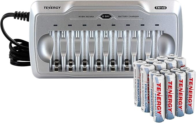 Tenergy TN145 8-Bay AA/AAA NiMH/NiCd Charger + 8xAA & 8xAAA Premium Batteries by Tenergy