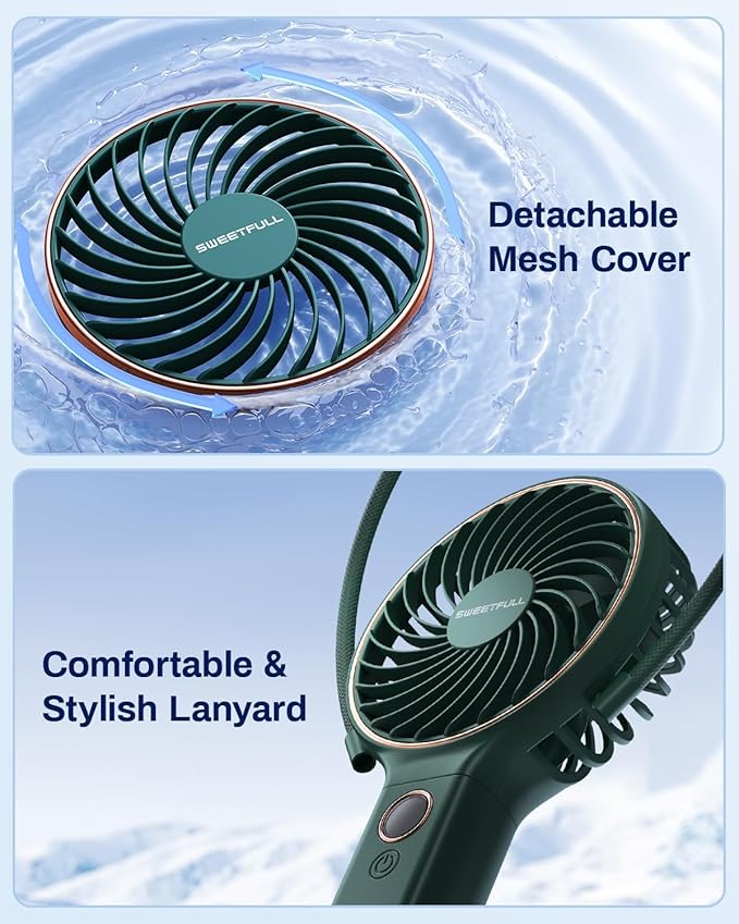 SWEETFULL Handheld Portable Fan, 5000mAh Rechargeable Battery, 6 Speed Wind - Image 8
