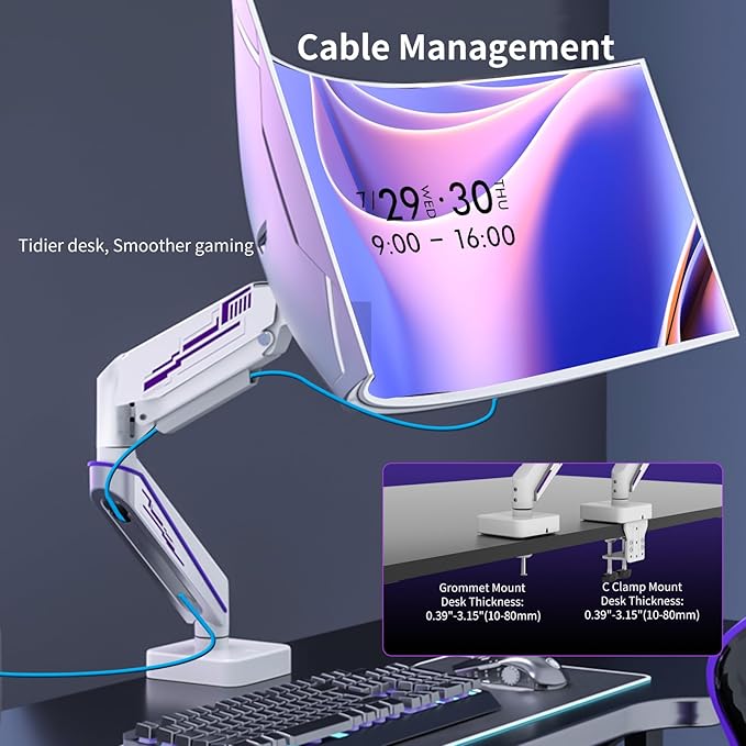 Heavy Duty Monitor Arm for Ultrawide Screen up to 49 inches, 44 lbs, Gas Spring - Image 4