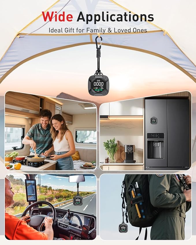 Portable Carbon Monoxide Detector Travel, Rechargeable 3-in-1 CO, Temperature & - Image 9