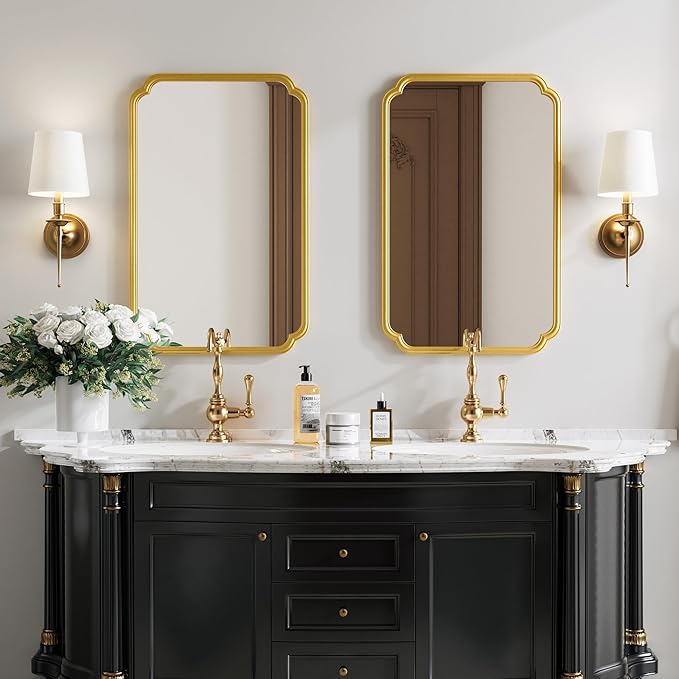 22x34 Inch Gold Bathroom Mirror, Metal Framed Wall Mirror - Image 9