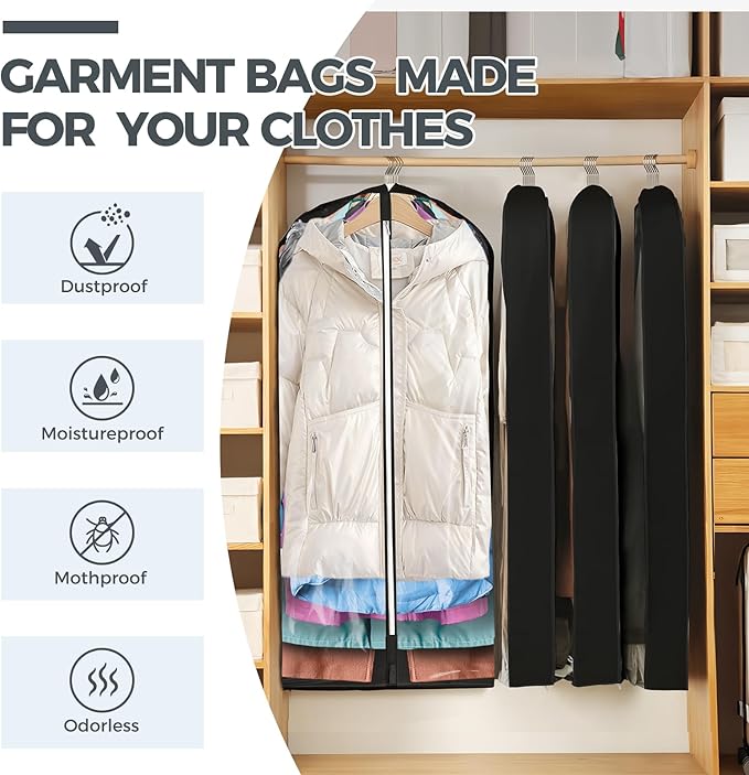 6 Pcs 60" Garment Bags for Hanging Clothes, Garment Bags Shoulder Covers - Image 2