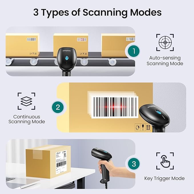 Anyeast Barcode Scanner with Stand: USB Wired Inventory 2D 1D QR Code Scanner - Image 4