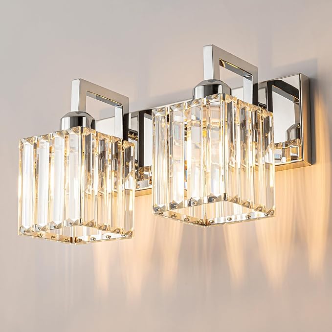 FDPBY Modern Bathroom Vanity Light 2-Lights Chrome Crystal Wall Lamp Bathroom by FDPBY