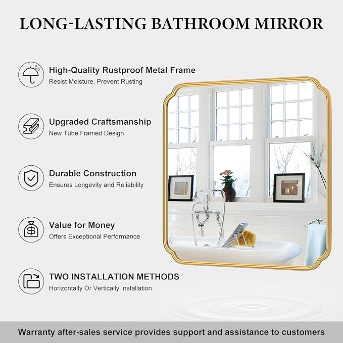 Gold Bathroom Mirror for Wall 36" x 36" Square Bathroom Vanity Mirror Farmhouse - Image 5