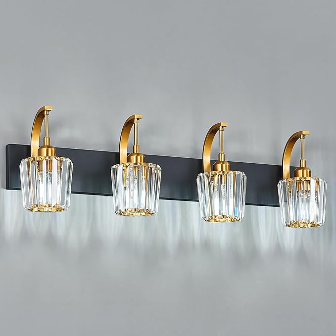 FDPBY Modern Bathroom Vanity Light, 4-Light Black Gold Wall Sconce - Image 8