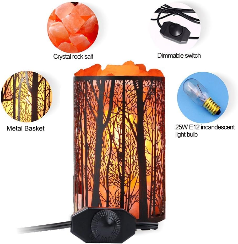 Shineled Himalayan Salt Lamp, Salt Rock Lamp Natural Night Light in Forest Design Metal Basket with Dimmer Switch (4.1 x 6.5 4.4-5lbs), 25Watt Bulbs & ETL Cord 1 Pack