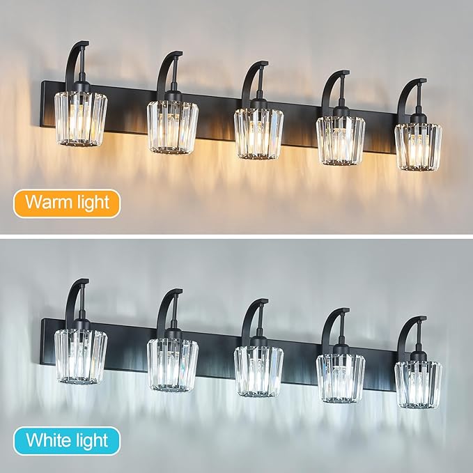 FDPBY Modern Bathroom Vanity Light, 5-Light Black Wall Sconce - Image 5