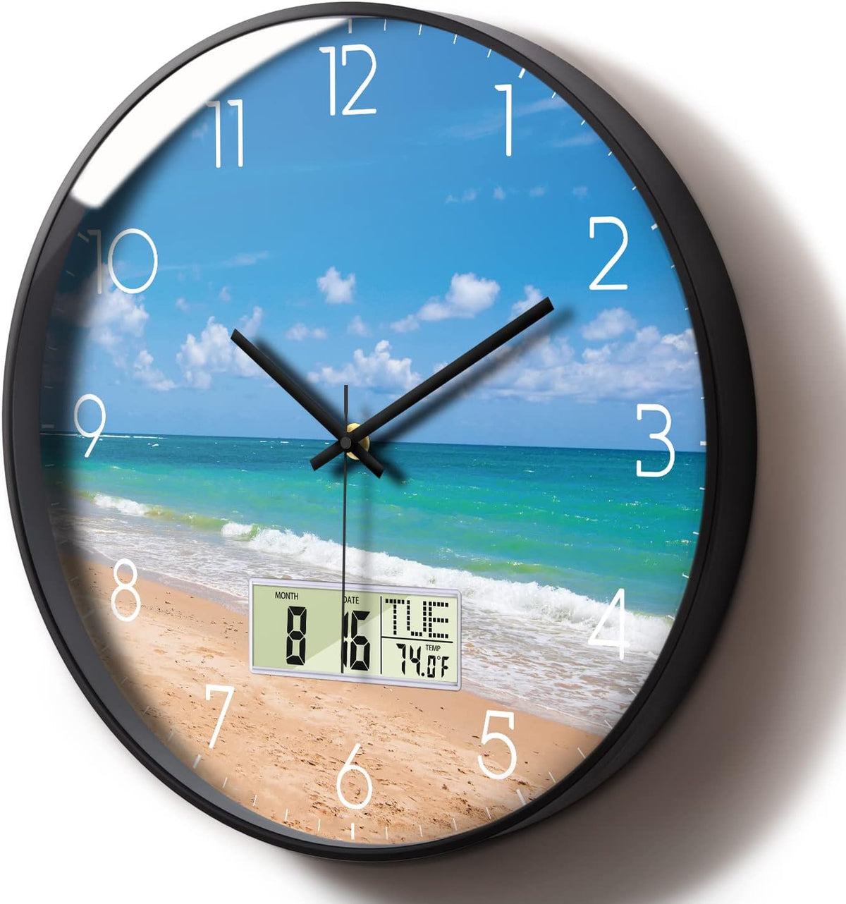 Modern Wall Clocks with Calendar and Date Ocean Wave Sea Beach Digital Clock