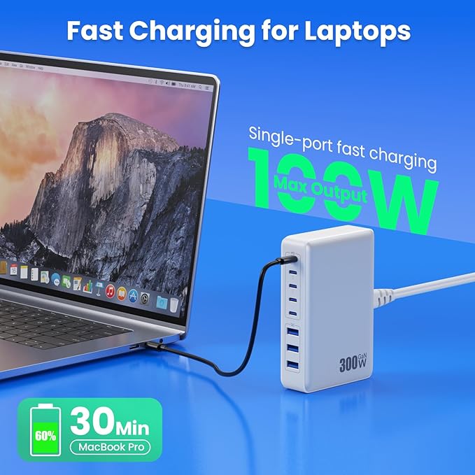 USB C Charger 300W USB C Charger Block 8-Ports GaN IV Fast Charging Station - Image 5