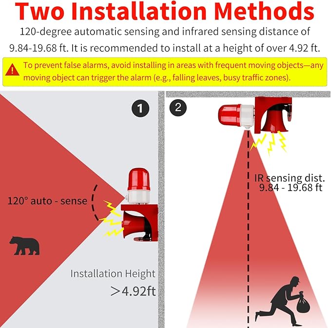 Motion Sensor Alarm with Human Detection, 120dB Adjustable Siren & LED Strobe - Image 3