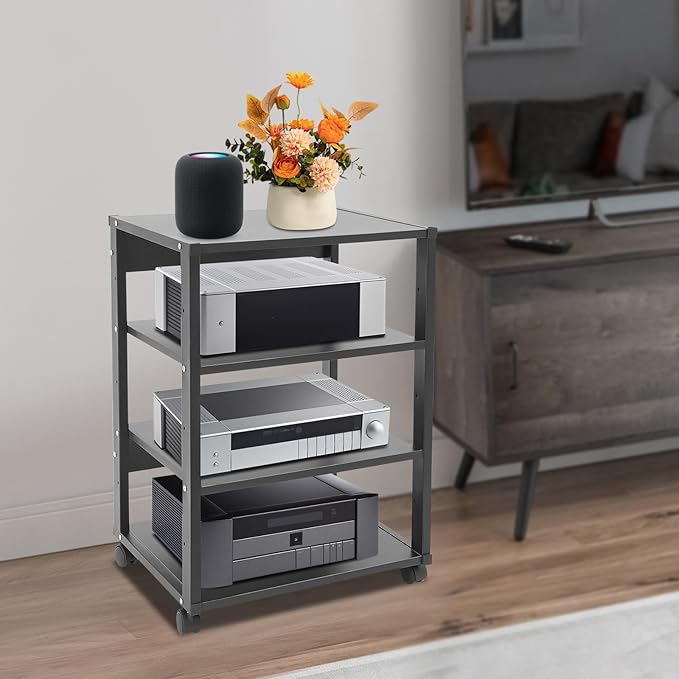 5-Tier AV Media Stand with Universal Wheels, Center Stereo Components Storage - Image 4