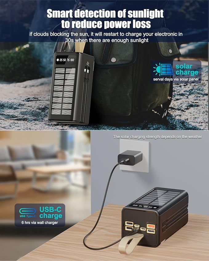 Feidyns 90000mAh Solar Battery Charger, 35W Fast Charging Solar Power Bank - Image 5