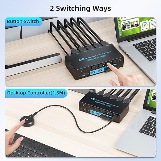 8K HDMI 2.1 KVM Switch 4 Computers 4 Port USB 3.0 8K@60Hz/4K@144Hz 4 In 1 Out - Image 10