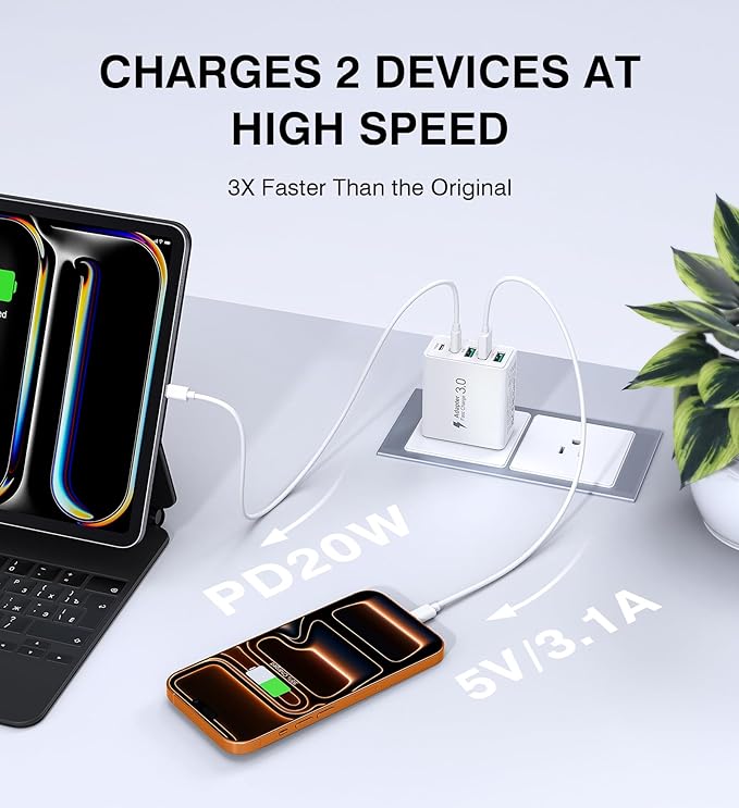 USB C Wall Charger, 60W USB C Charger Block 5-Port PD Fast Charging Blocks + QC - Image 3