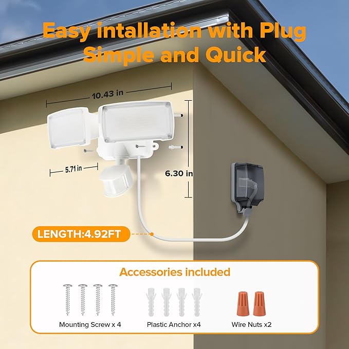 LUTEC 21W 2 Pack Plug in Motion Sensor Light Outdoor, Flood Lights Outdoor - Image 7