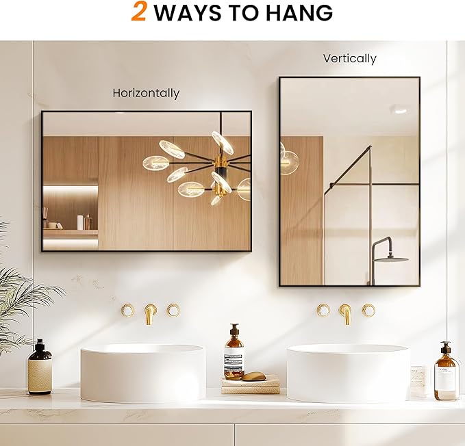 Bathroom Vanity Mirror for Wall, 2 Pack 36" x 24" Metal Framed Rectangular - Image 6