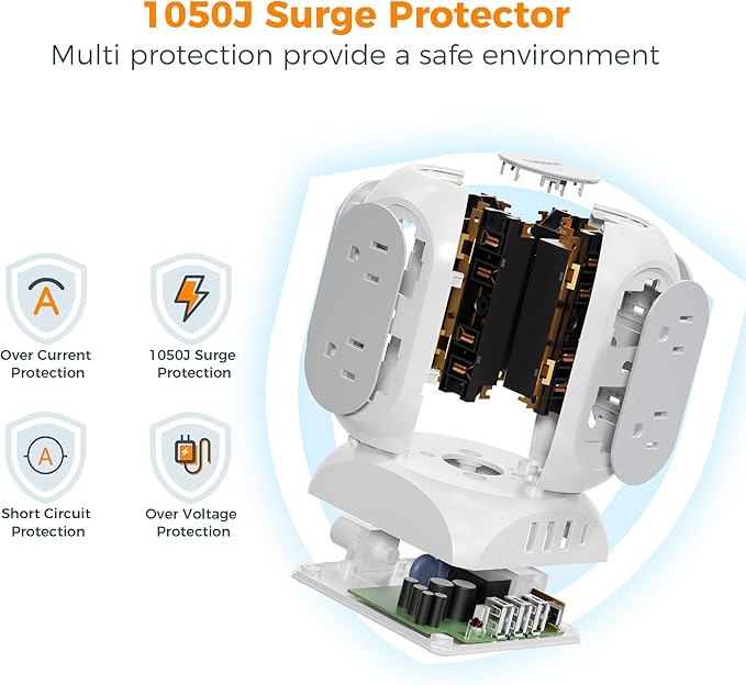 TESSAN Surge Protector Power Strip Tower, Flat Plug Extension Cord 10 Ft - Image 5