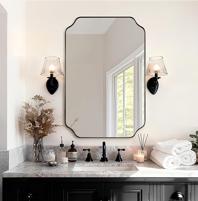 ANDY STAR Matte Black Mirror 26x38 Inch, Scalloped Wall Mirror, Unique - Image 3