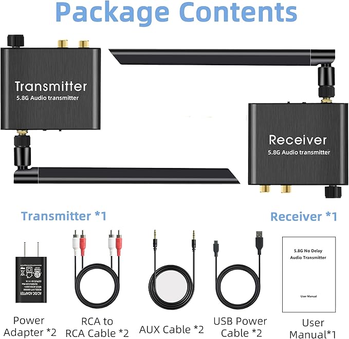 YEUGICEO 5.8GHz Wireless RCA AUX Audio Transmitter Receiver - Image 6