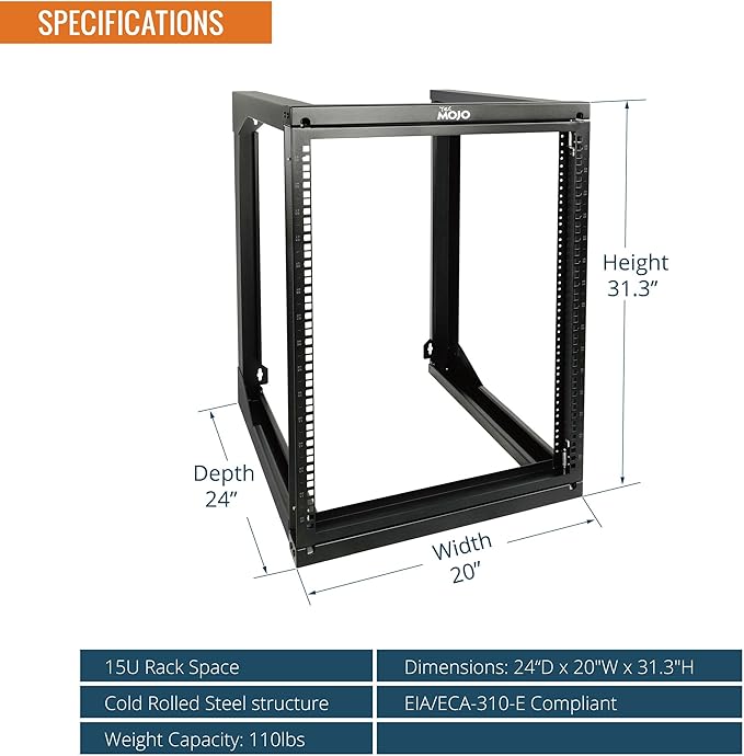 Tecmojo 15U Wall Mount Server Rack, Open Frame Network Rack - Image 2