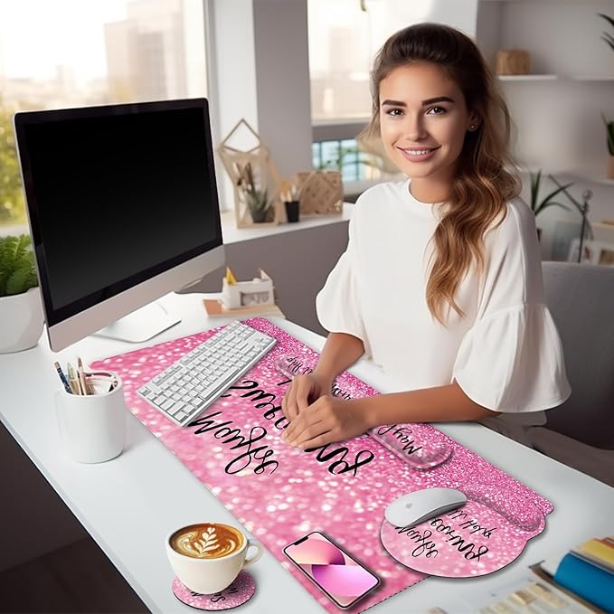 LIMKRIAN Pink Mouse Pad Set, Ergonomic Mouse Pad - Image 2
