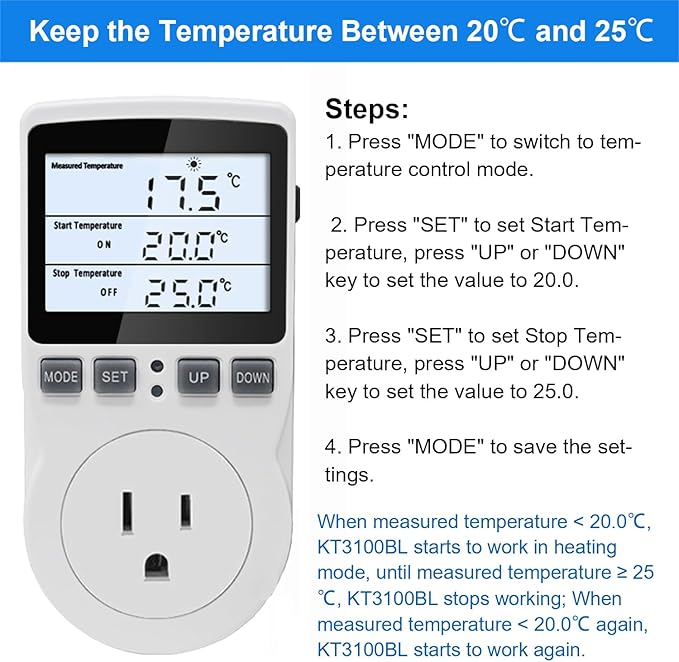 KETOTEK Digital Temperature Controller Thermostat Outlet Plug 120V - Image 5