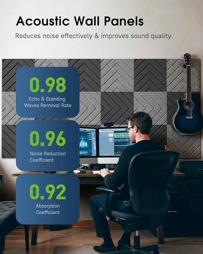 Woovio Sound Proof Foam Panels for Walls, 12 Pack Self-Adhesive Acoustic Panels - Image 3