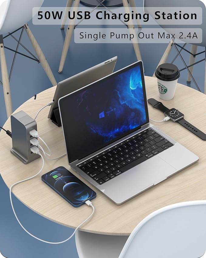 VPSUN USB Charger 6 Port 50W Multi USB Tower Charging Station - Image 2