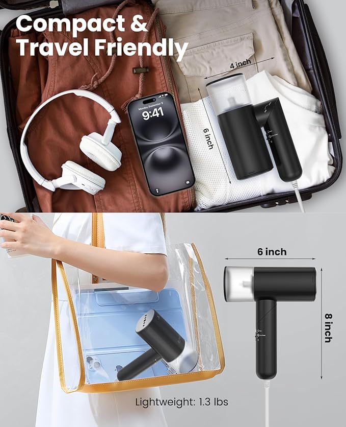 Handheld Steamer for Clothes, 1200W Foldable Travel Steamer, 20 Sec Preheat - Image 3