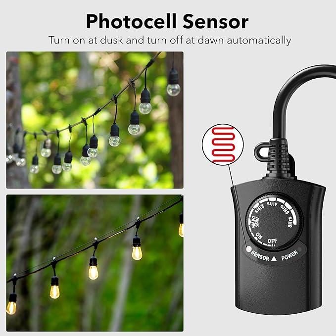 HBN Outdoor Light Timer Waterproof, Weatherproof Photocell Dusk to Dawn Light - Image 2