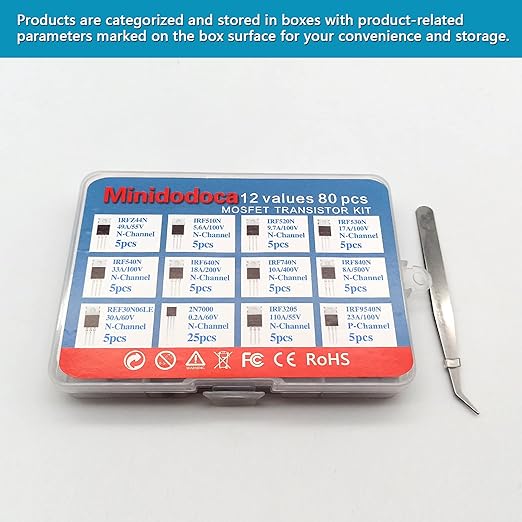 Minidodoca 12 Values 80 Pcs MOSFET Transistor Assortment Kit N&P Channel MOSFET - Image 7