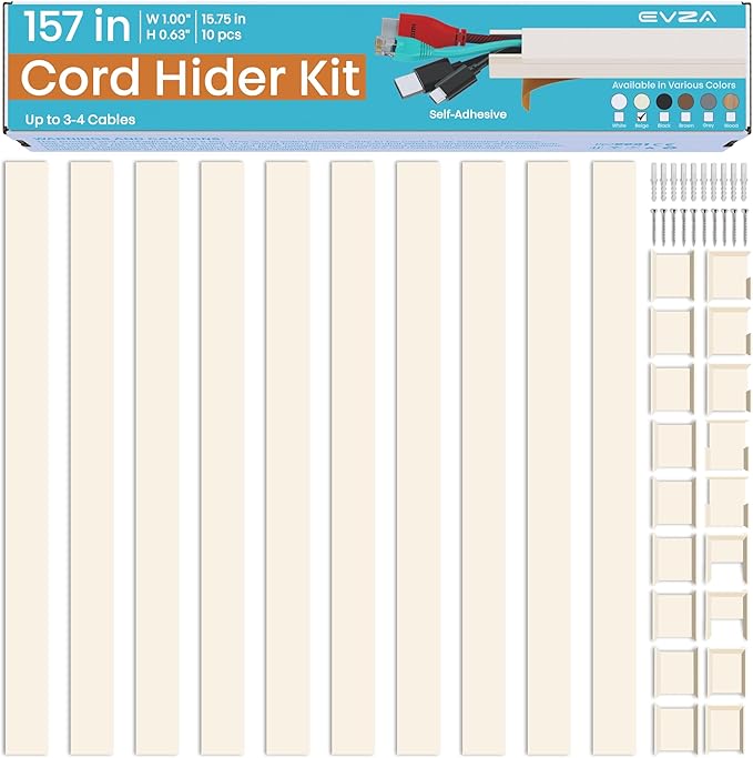 Beige Cord Cover Wire Hiders - 157in Cord Hider Wall Mounted TV - Image 2