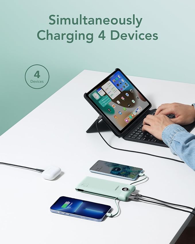 VEGER Portable Charger with Built-in AC Plug and Cables, All in One 10000mAh - Image 4