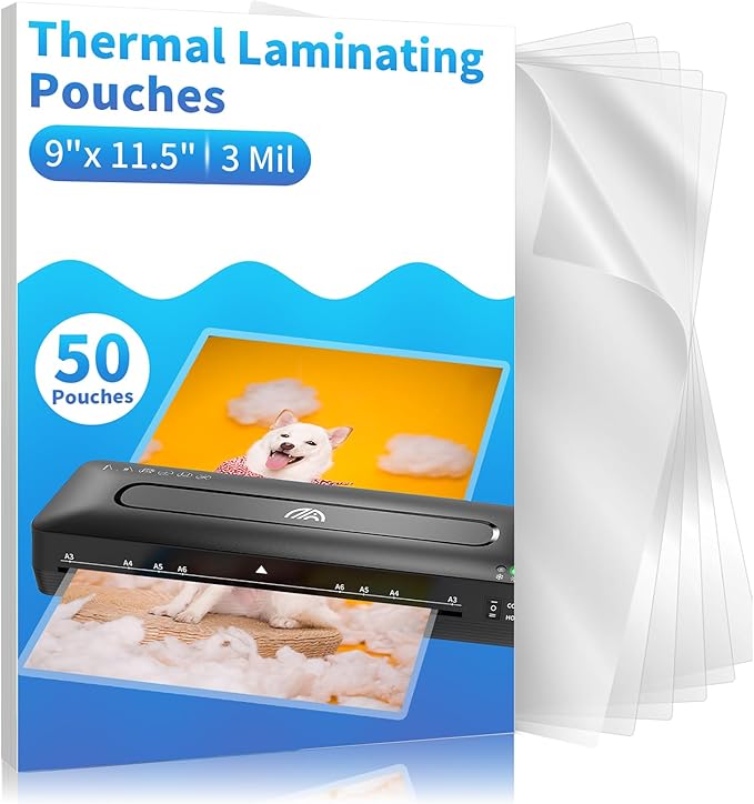 Clear Thermal Laminating Pouches – 9 x 11.5 Inch, 3 mil Thick – by MultiLabel